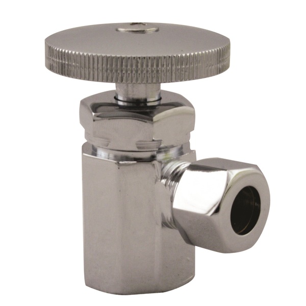 Westbrass Round Handle Angle Stop Shut Off Valve 1/2-Inch IPS Inlet W/ 3/8-Inch Compression Outlet in Polished D103-26